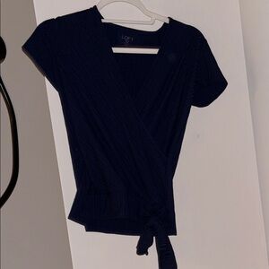 LOFT Navy Short Sleeve Wrap Blouse